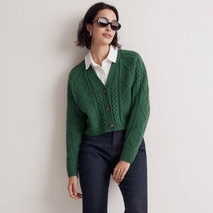 Madewell Green Cropped Cable Knit Women's Sweater